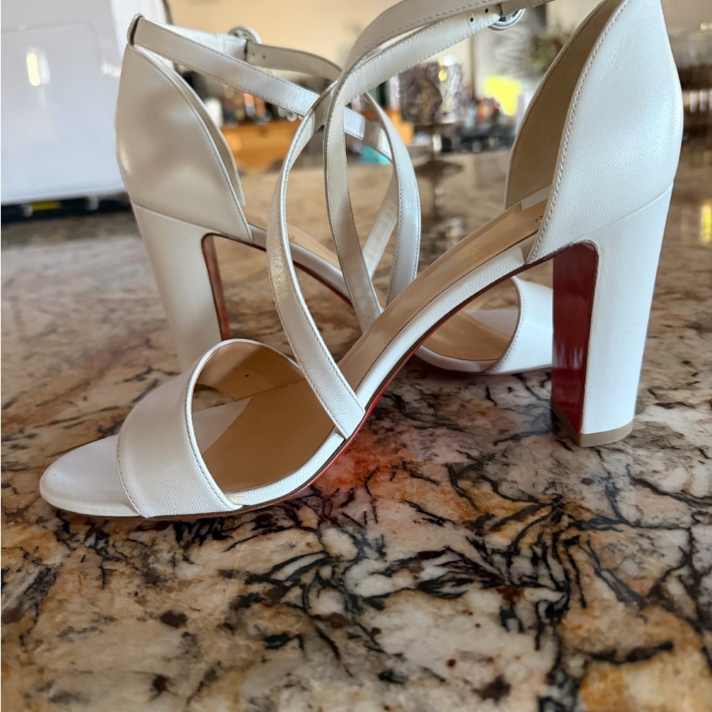 Christian Louboutin White Leather Crisscross Strap Heels - Picture 2 of 7